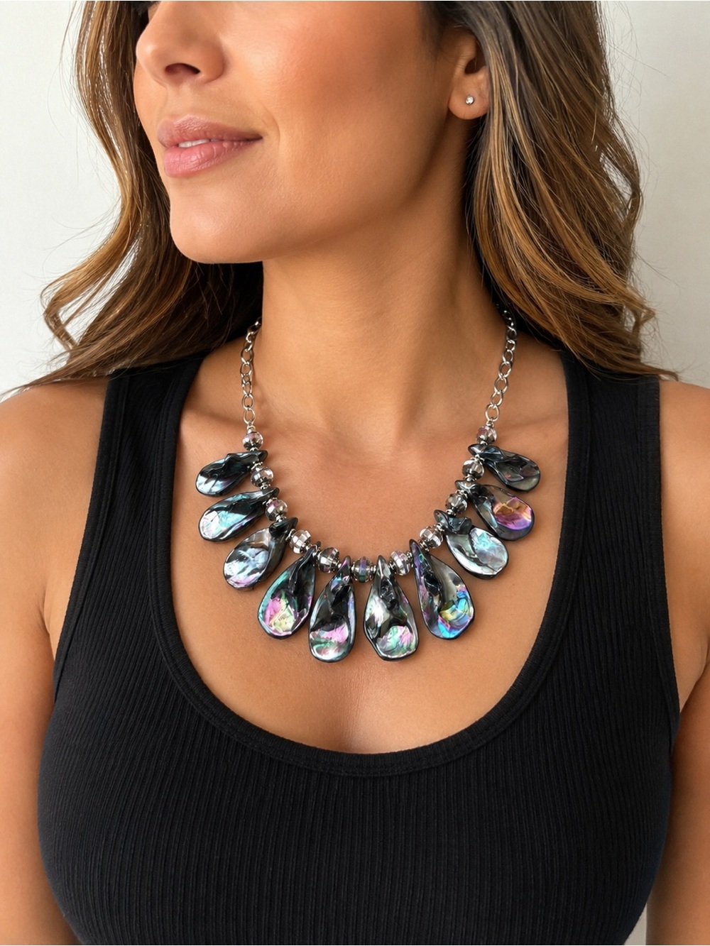 Abalone Teardrop beads and Chez Crystals Necklace - Picture 1 of 7